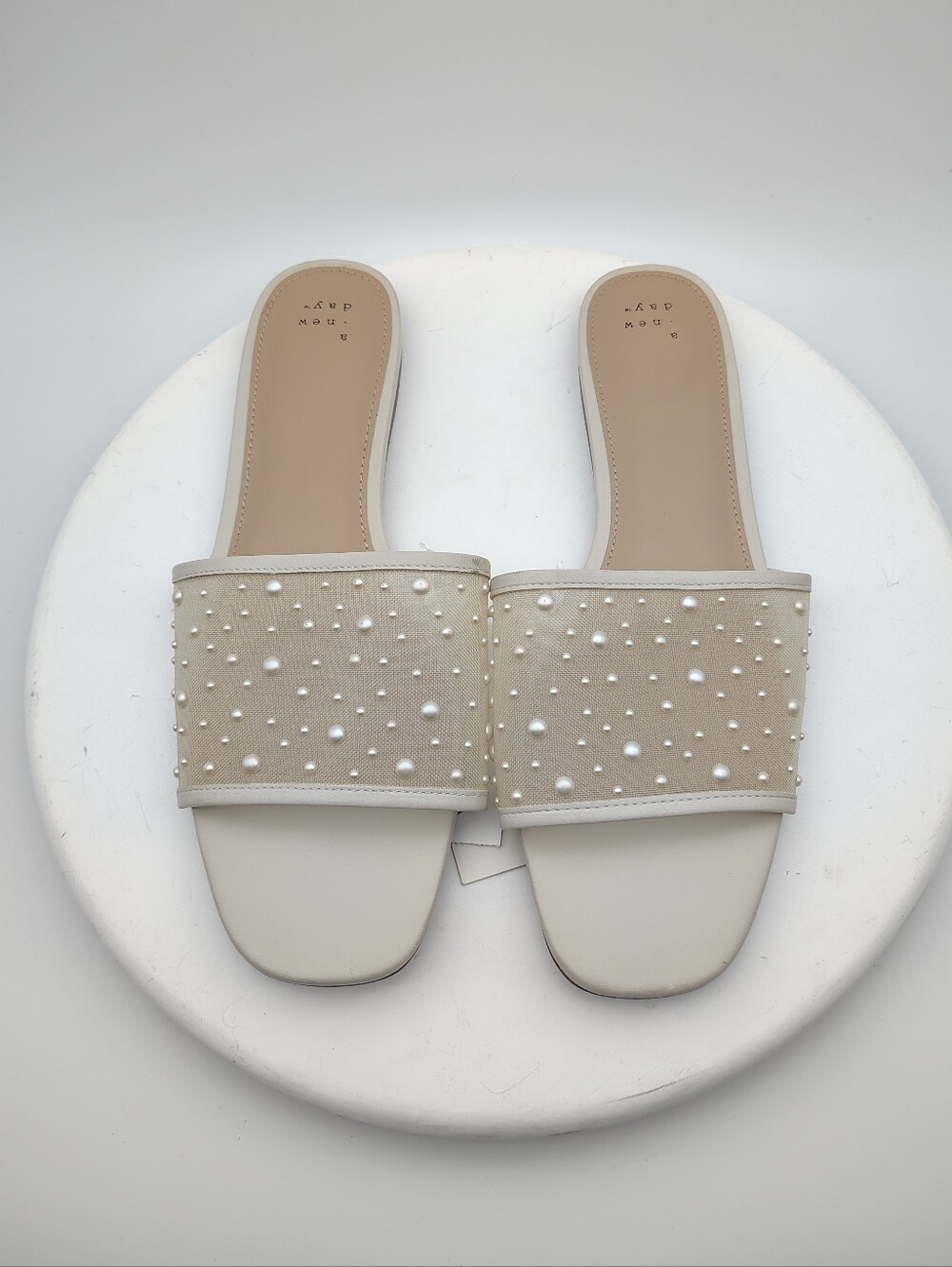 a new day Cream Pearl-Embellished Slide Sandals